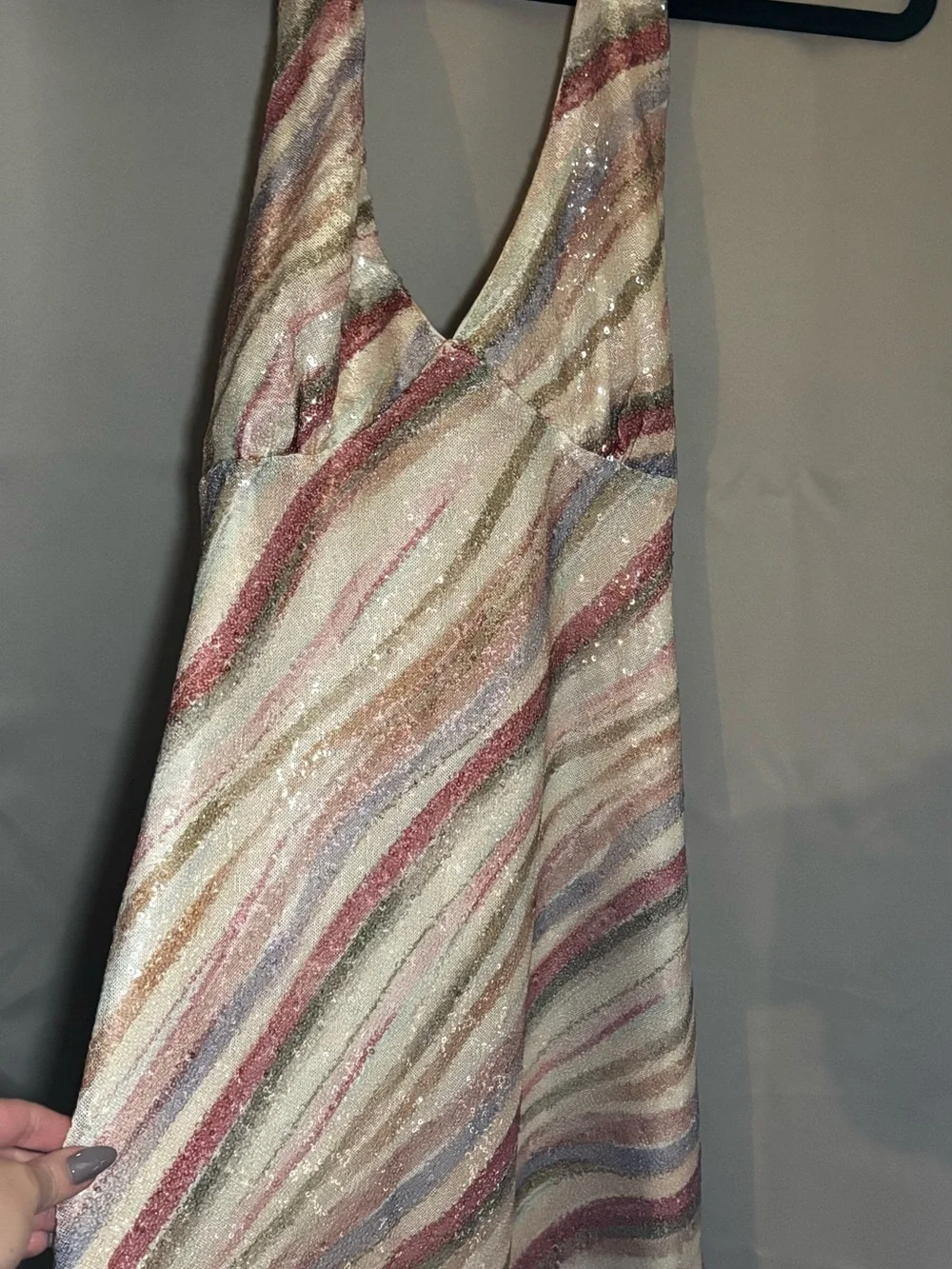 Hello Molly Pink Multi Halter Sequin Mini Dress